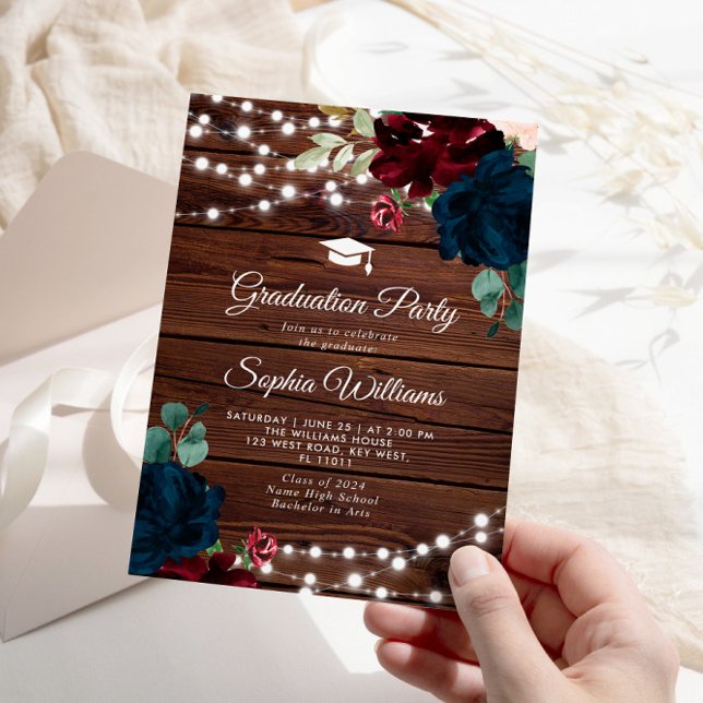 Convites Marsala e Festa de formatura de madeira russa de M (Criador carregado)