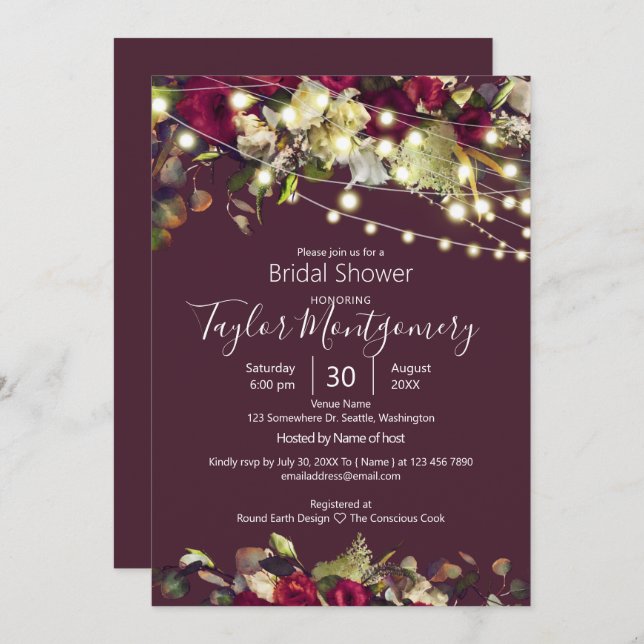 Convites Marsala e Ivory Watercolor Rosa (Frente/Verso)