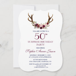 Convites Marsala Floral Antlers Marinho 50º Surprize Aniver