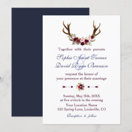 Convites Marsala Floral Antlers Marinho Casamento outono Az