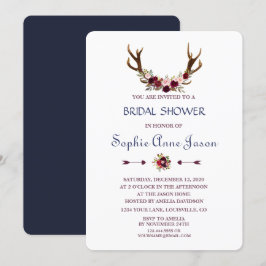 Convites Marsala Floral Antlers Marinho Fall Chá de panela