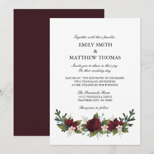 Convites Marsala Floral Casamento no inverno Invite