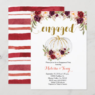 Convites Marsala Floral Dourada festa de noivado