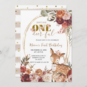 Convites Marsala Floral One Deer Ful Girl Primeiro Aniversá