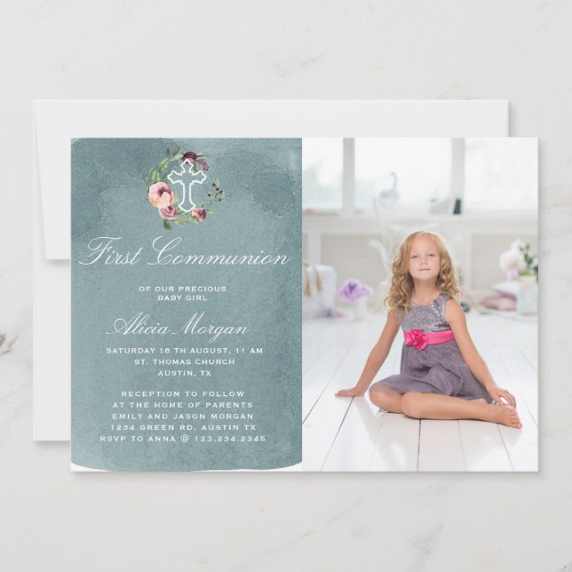 Convites marsala floral primeira comuna (Frente)