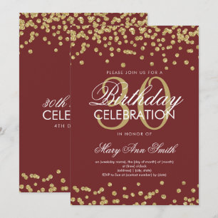 Convites Marsala Glitter Confetti aniversário de 30 anos
