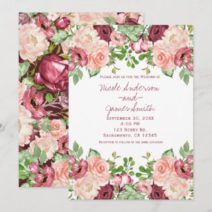 Convites Marsala Marrom Borgonha Rústico Floral Casamento