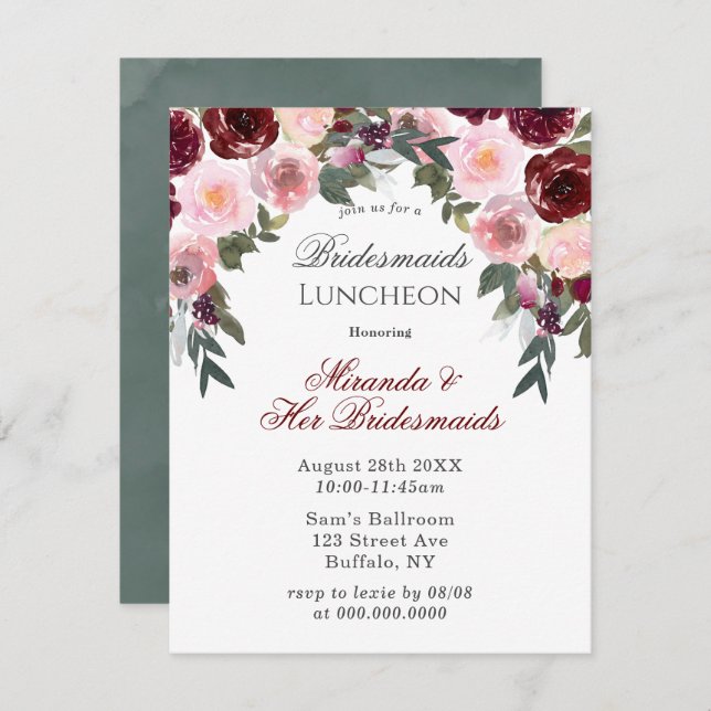 Convites Marsala Pink Pink Pintado Bridesmaids Alunchando E (Frente/Verso)