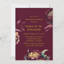 Convites Marsala Red e Dourada Peony Bridesmaids Luncheed