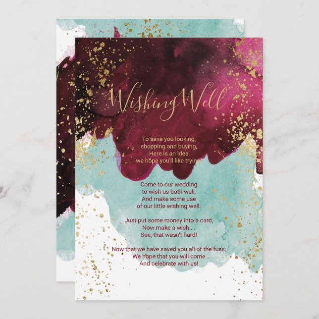 Convites Marsala Red Tea Watercolor Dourado Wishing (Frente/Verso)