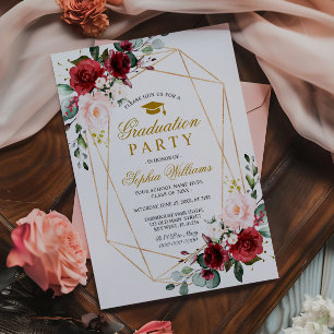 Convites Marsala Rosa Festa de formatura Girly Floral