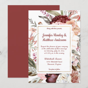 Convites Marsala Sandy Peach Dusty Rosa Floral Casamento