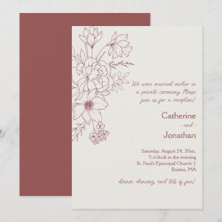 Convites Marsala Vintage Line Drawn Floral Reception