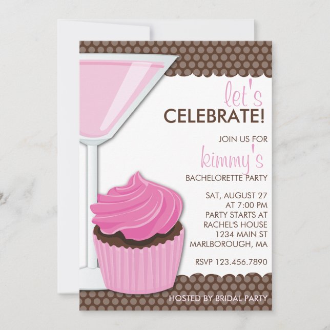 Convites Martini & cupcake Bachelorette (Frente)