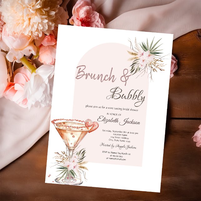 Convites Martini Glass Heart Boho Flowers Brunch & Bubble (Criador carregado)