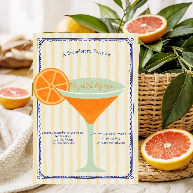 Convites Martini Yellow Stripes Bachelorette (Criador carregado)