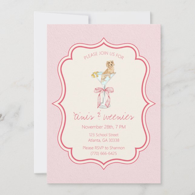 Convites Martinis e Weenies Coquette Dachshund Birthday (Frente)