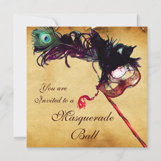 Convites MÁS CARAS DE MARDI GRAS Máscaras Classy Parchment (Frente)