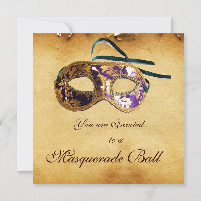 Convites MÁS CARAS DE MARDI GRAS Máscaras Classy Parchment (Frente)