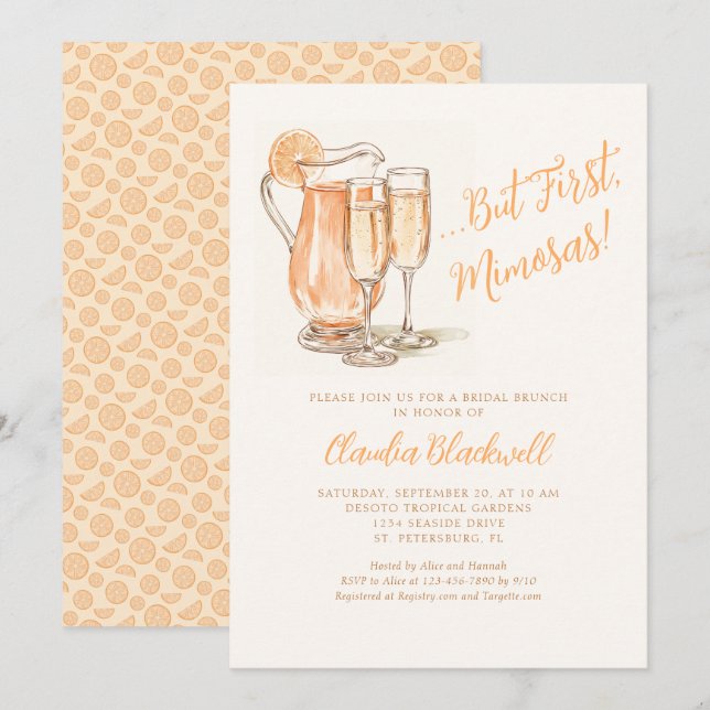 Convites Mas primeiro Chá de panela de Mimosas Brunch (Frente/Verso)