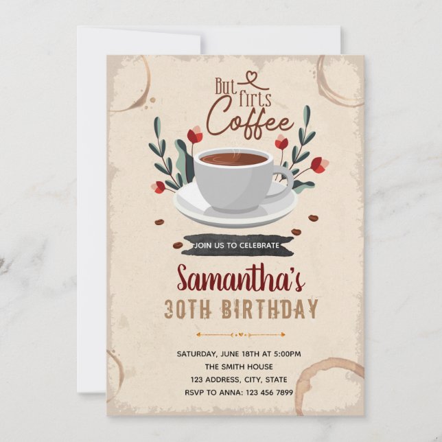 Convites Mas primeiro tema de aniversário de café (Frente)