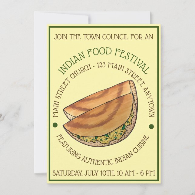 Convites Masala Dosas South Indian Cuisine Comida Festival (Frente)