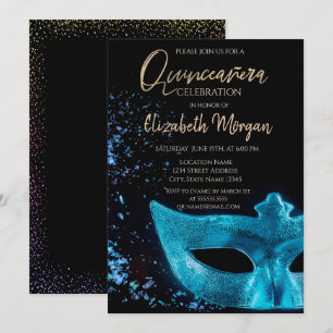 Convites Máscara Azul, Confetes Quinceañera