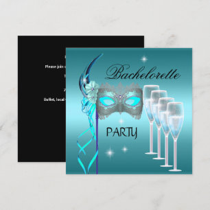 Convites Máscara Azul Teal Festa de Despedida de Solteira C