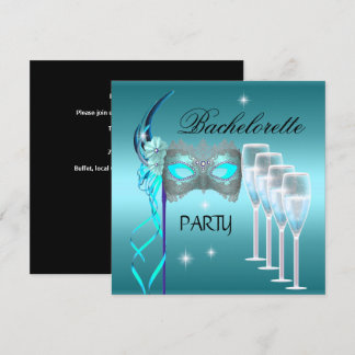 Convites Máscara Azul Teal Festa de Despedida de Solteira C