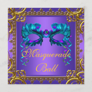 Convites Máscara Azul Turquesa Roxo Dourado Baile de Máscar