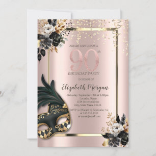 Convites Máscara Black Roses Confete Rosa Dourado 90º