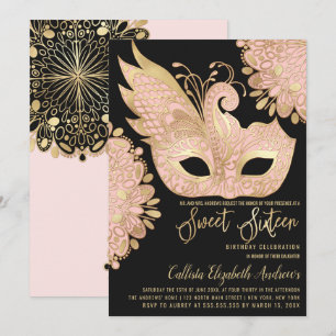 Convites Máscara bonito, cor-de-rosa, Mascarada preto, doce