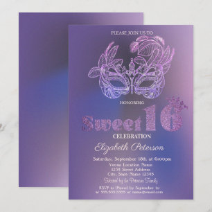 Convites Máscara Brilho Violeta Sweet 16