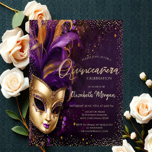Convites Máscara Chic,Confetes Quinceañera Roxo