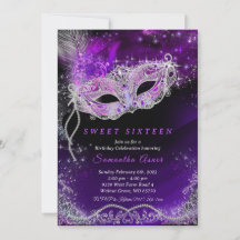 Máscara de Aniversário de 16 anos Preto e Roxo