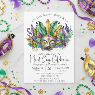 Convites Máscara de Aquarela da Celebração do Mardi Gras