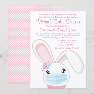 Convites Máscara de Bebê Bunny Girl Chás de Bebê Virtuais