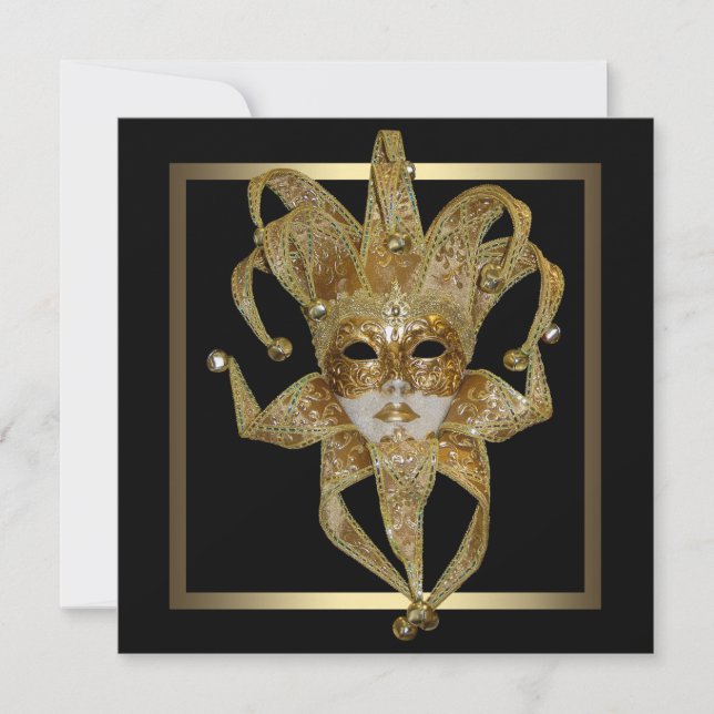 Convites Máscara de Carnaval Veneziano Dourado Festa de Mas (Frente)