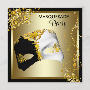 Convites Máscara de Confete Preto Dourado Festa de Mascarad