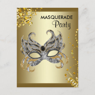 Convites Máscara de Confetes Prata e Dourada Festa de Masca