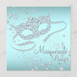 Convites Máscara de Diamante Azul Turquesa Festa de Mascara