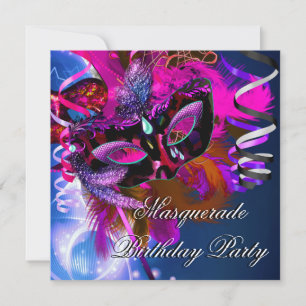 Convites Máscara de Festa de Aniversário Azul Rosa