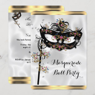 Convites Máscara de Festa de Baile de Máscaras Dourado Pret