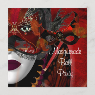 Convites Máscara de Festa de Baile de Máscaras Preta Vermel