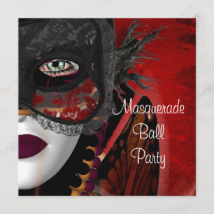 Convites Máscara de Festa de Baile de Máscaras Preta Vermel