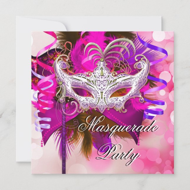 Convites Máscara de Festa de Mascarada Preta Roxa Rosa Mard (Frente)
