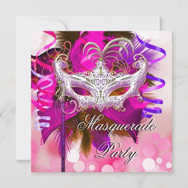 Convites Máscara de Festa de Mascarada Preta Roxa Rosa Mard (Frente)