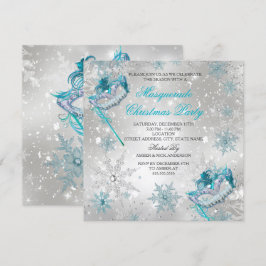 Convites Máscara de floco de neve prateado azul Festa de Na