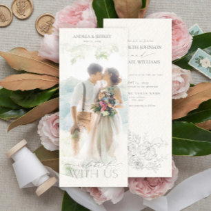 Convites Máscara de Foto Aquarela Cinza Floral Casamento