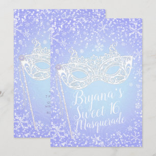 Convites Máscara de Inverno Azul Roxo Doce 16
